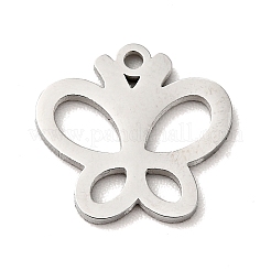 変色しない304ステンレススチールペンダント  テクスチャ  蝶  ステンレス鋼色  11x12x1mm  穴：1mm&nbsp;STAS-J040-08B-P