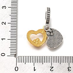 ラック メッキ 合金 ラインストーン ヨーロピアン ダングル チャーム  いつもあなただけを愛するハートの大きな穴チャーム  エナメルスタイル  アンティークシルバー＆ゴールデン  25mm  穴：5mm&nbsp;PALLOY-P307-10G