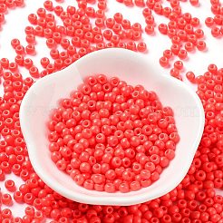 焼付塗装ガラスシードビーズ  ラウンド  レッドオレンジ  4x3mm  穴：1.2mm  約7650個/ポンド&nbsp;SEED-H002-I-B513