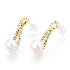 Natural Pearl Stud Earrings Micro Pave Cubic Zirconia&nbsp;PEAR-N022-B01
