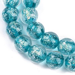 手作りの金箔ランプワークビーズ連売り  ラウンド  ダークターコイズ  10mm  穴：1.8mm  約50個/連  186.61''（474センチメートル）&nbsp;LAMP-Q002-01A