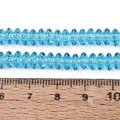 透明ガラスビーズ連売り  ロンデル  ディープスカイブルー  6x3mm  穴：0.9~1mm  約121~130個/連  14.57~15.35インチ（37~39cm）&nbsp;GLAA-Q113-02A-A07