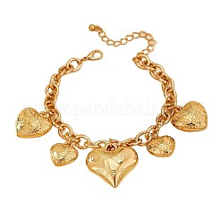 ハートとローズの合金チャームブレスレット  女性用キューバンリンクチェーンブレスレット  ゴールドカラー  6-3/4インチ（17cm）&nbsp;FS-WGB88A7-01