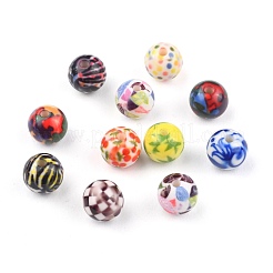 オペークプリントアクリルビーズ  ラウンド  ミックスカラー  11.5~12x11mm  穴：2.5mm&nbsp;MACR-S271-12mm-M