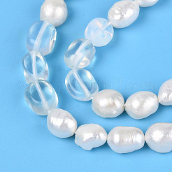 オパライトナゲットと養殖淡水真珠ビーズ連売り  5.5~12x4.5~9x3.5~9mm  穴：0.8mm  パール：6~13x6~9x3.5~7.5mm  穴：0.6mm  約19~21個/連  6.30~6.69インチ（16~17cm）&nbsp;PEAR-N023-01A-18