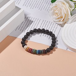 天然溶岩ロックビーズストレッチブレスレット  女性のためのエッセンシャルオイルジェムストーンジュエリー  内径：2-1/4インチ（5.8cm）&nbsp;BJEW-TA00094