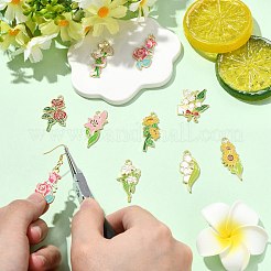 45個9スタイルアロイエナメルペンダント  花のチャーム  ゴールドカラー  ミックスカラー  28.5~34.5x13~11.5x1.5mm  穴：2mm  5個/スタイル&nbsp;ENAM-CJ0007-24