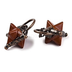 天然レッドジャスパー マカバ スターペンダント  真鍮製の星型チャーム（丸カン付き）  赤銅鉱  35x31x20mm  穴：6mm&nbsp;G-C144-02R-02