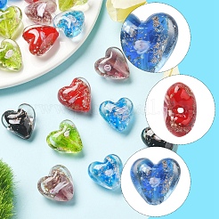 24Pcs 5 Colors Luminous Handmade Gold Sand Lampwork Beads&nbsp;FOIL-FS0001-02