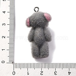 フロッキー樹脂ペンダント  プラチナ鉄ループ付き  クマ  グレー  37x18.5x16mm  穴：2mm&nbsp;RESI-Q011-02C