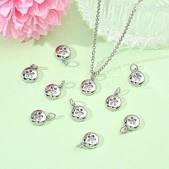 シーグレース バレンタインデー 真鍮製クリアキュービックジルコニアチャーム  フラットラウンド、花柄チャーム付き  カドミウムフリーと鉛フリー＆ニッケルフリー  プラチナメッキ  9.5x8x2.5mm  穴：2.5mm&nbsp;XGRQ3P857-592P