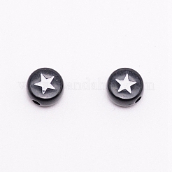 不透明なアクリルビーズ  エナメル  スターとフラットラウンド  ホワイト  7x4mm  穴：1.6mm  100個/袋&nbsp;ACRC-TAC0001-01D