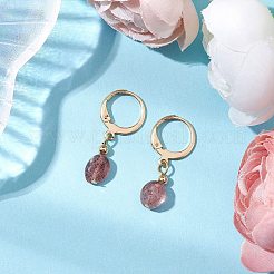 女性用天然ストロベリークォーツビーズフープピアス  ゴールドカラー  28x4~5.5mm&nbsp;EJEW-JE06164