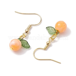 アクリルダングルピアス  304ステンレススチールピアスフック付き  葉っぱ  サンゴ  32.5x12.5mm&nbsp;EJEW-JE05749-01