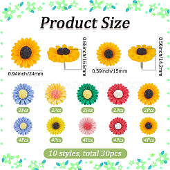 30Pcs 10 Styles Resin Flower Drawing Pins&nbsp;AJEW-BM0001-07