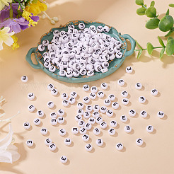 500PCSアクリルビーズ  横穴付き  文字L  フラットラウンド  文字e  7x4mm  穴：1mm&nbsp;SACR-TA0001-55E
