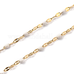 304ステンレススチールリンクチェーンネックレス  エナメルとカニカン付き  ゴールドカラー  ホワイト  15.75インチ（40cm）&nbsp;NJEW-JN03084-02