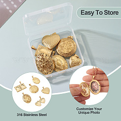 6 Pcs 6 Styles 316 Stainless Steel Locket Pendants&nbsp;STAS-TA0003-40