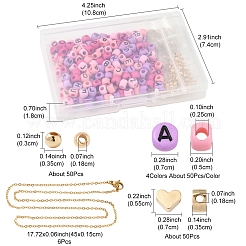 DIYネックレスキット  304ステンレススチールネックレス付き  不透明なアクリルビーズ  ccbプラスチックラウンドビーズ  ピンク  17.72インチ（45cm）&nbsp;DIY-FS0008-72