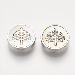 304ステンレススチールビーズ  シェルと  命の木とフラットラウンド  ステンレス鋼色  9.5~10x3mm  穴：1.5mm&nbsp;STAS-S079-77B