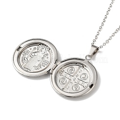 304 Stainless Steel Saint Benedict Medal Locket Pendant Necklaces for Women&nbsp;NJEW-G187-02GP