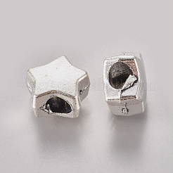 チベット風合金ヨーロピアンビーズ  大穴スタービーズ  カドミウムフリー＆鉛フリー  アンティークシルバー  11x7mm  穴：4mm  約462個/1000g&nbsp;TIBEB-Q054-20AS-NR