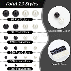 3904 個 12 スタイル ABS プラスチック模造パールビーズ  ラウンド  ミックスカラー  3~10mm  穴：1.4~2.3mm&nbsp;KY-PH0001-91
