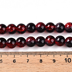 透明クラックルガラスビーズ連売り  ラウンド  ファイヤーブリック  7~7.5x8.2mm  穴：1.4mm  約102~108個/連  28.90~30.63''（73.4~77.8センチメートル）&nbsp;GLAA-T025-8mm-02G