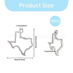 中空304ステンレススチールペンダント10個  テキサスマップチャーム  ステンレス鋼色  19x18.5x1.2mm  穴：1.5mm&nbsp;STAS-CO0001-03