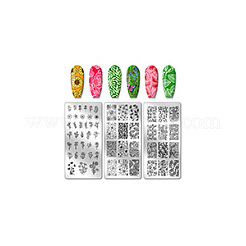 ステンレス鋼の DIY ネイルアート テンプレート  テンプレートツール  長方形  花  12x6cm  3個/セット&nbsp;MRMJ-WH0092-023
