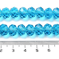 手作りガラスビーズ  ファセットロンデル  ターコイズ  10x7mm  穴：1mm  約63~65個/連  49~50cm&nbsp;G02YI0M3