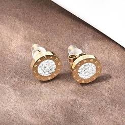 Flat Round 304 Stainless Steel Stud Earrings&nbsp;EJEW-H175-02G-01