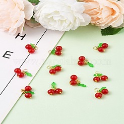 50個のガラスペンダント  チェリー  アクリルと304ステンレススチールのオープン丸カン付き  レッド  18mm&nbsp;PALLOY-FS00037