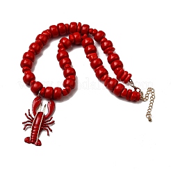 Plastic Lobster Pendant Beaded Necklaces with Alloy End Chains&nbsp;NJEW-D336-01G