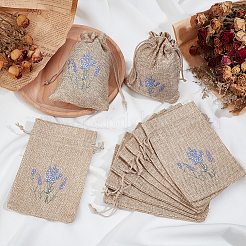 Lavender Printed Linen Sachet Storage Drawstring Bags&nbsp;ABAG-WH0045-62D