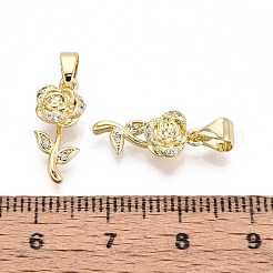 真鍮製マイクロパヴェキュービックジルコニアペンダント  花  16KGP本金メッキ  16x7x4mm  穴：2~3x5mm&nbsp;KK-T071-110G