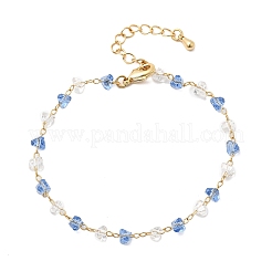 Brass & Glass Link Chain Bracelets for Women&nbsp;BJEW-F517-01G