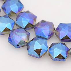 Hexagon Electroplate Full Rainbow Plated Glass Beads Strands&nbsp;EGLA-P015-F08