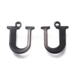304ステンレススチールチャーム  レーザー切断  アルファベット  電気泳動黒  文字.u  12x10x0.8mm  穴：1mm&nbsp;LS-STAS-H112-U-EB