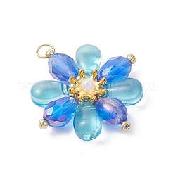 ガラスビーズのペンダント  花のチャーム  ミックスカラー  26.5x26x6mm  丸カン：4x0.8ミリ  内径：3mm。&nbsp;PALLOY-MZ01186