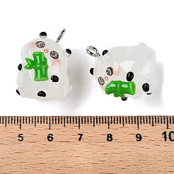 暗闇で光るアクリルパーツ  鉄パーツ  パンダ  ホワイト  18x19.5x23mm  穴：2.5mm&nbsp;FIND-T070-02