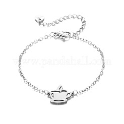 304ステンレススチール製コーヒーカップ型リンクブレスレット  女性用アズキチェーンブレスレット  変色なし  ステンレス鋼色  6.69インチ（17cm）&nbsp;WGD403D-01