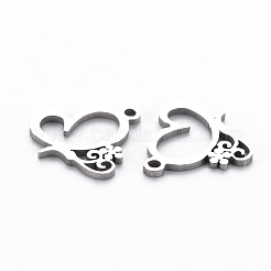 変色しない201ステンレススチールチャーム  切る  花とハート  ステンレス鋼色  14x13x1mm  穴：1.2mm&nbsp;STAS-Q240-055P