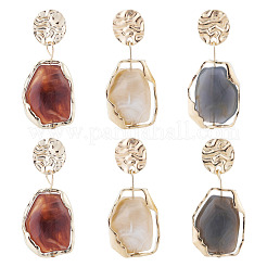 3 Piars 3 Colors Oval with Flat Round Alloy Resin Dangle Stud Earrings&nbsp;EJEW-TA0001-84