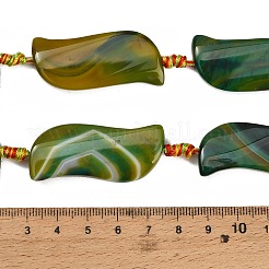 染色・加熱された天然縞瑪瑙ビーズ連売り  葉  グリーン  43~45.5x17.5~19.5x5~7mm  穴：1~1.4mm  約7個/連  14.76''~15.55''（37.5~39.5センチメートル）&nbsp;GG-CBAB9C6-B03-01