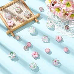 21個7スタイル手作りランプワークビーズ  混合花  ミックスカラー  9~14x7~15x7~13.5mm  穴：1.1~2mm  3個/スタイル&nbsp;LAMP-CJ0003-06