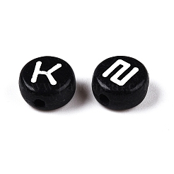 不透明なアクリルビーズ  フラットラウンドと韓国語  ブラック  7x3.5mm  穴：1.5mm  約3600~3700個/500g&nbsp;SACR-T017-03