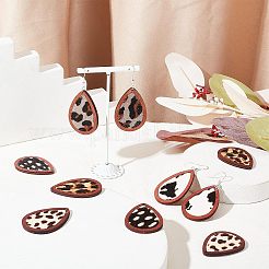 10個5スタイルの環境に優しい牛革ペンダント  染色木材  ティアドロップ  鉄製のオープン丸カンとピアスフック付き  ミックスカラー  6~46x6~32.5x0.7~4mm  穴：1.2~2mm  2個/スタイル&nbsp;FIND-OC0001-90
