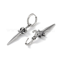 316サージカルステンレススチール製剣型フープピアス（女性用）  アンティークシルバー  34.5x10.5mm&nbsp;EJEW-P274-15A-AS