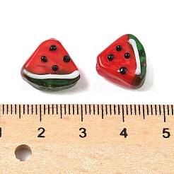 手作りのランプワークの凹凸のあるビーズ  スイカ  レッド  12x14x7.5mm  穴：1.8mm&nbsp;X-LAMP-R003-04E-01